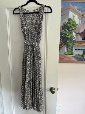 A.L.C. Silk Black & White Floral-Print Sleeveless Maxi Dress